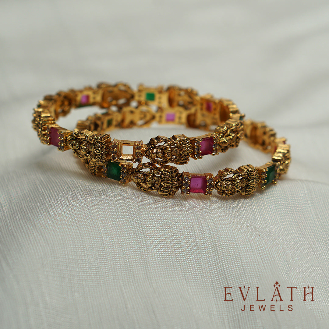 Antique Lakshmi Bangles with Ruby & Emerald Elegance – Evlath Jewels