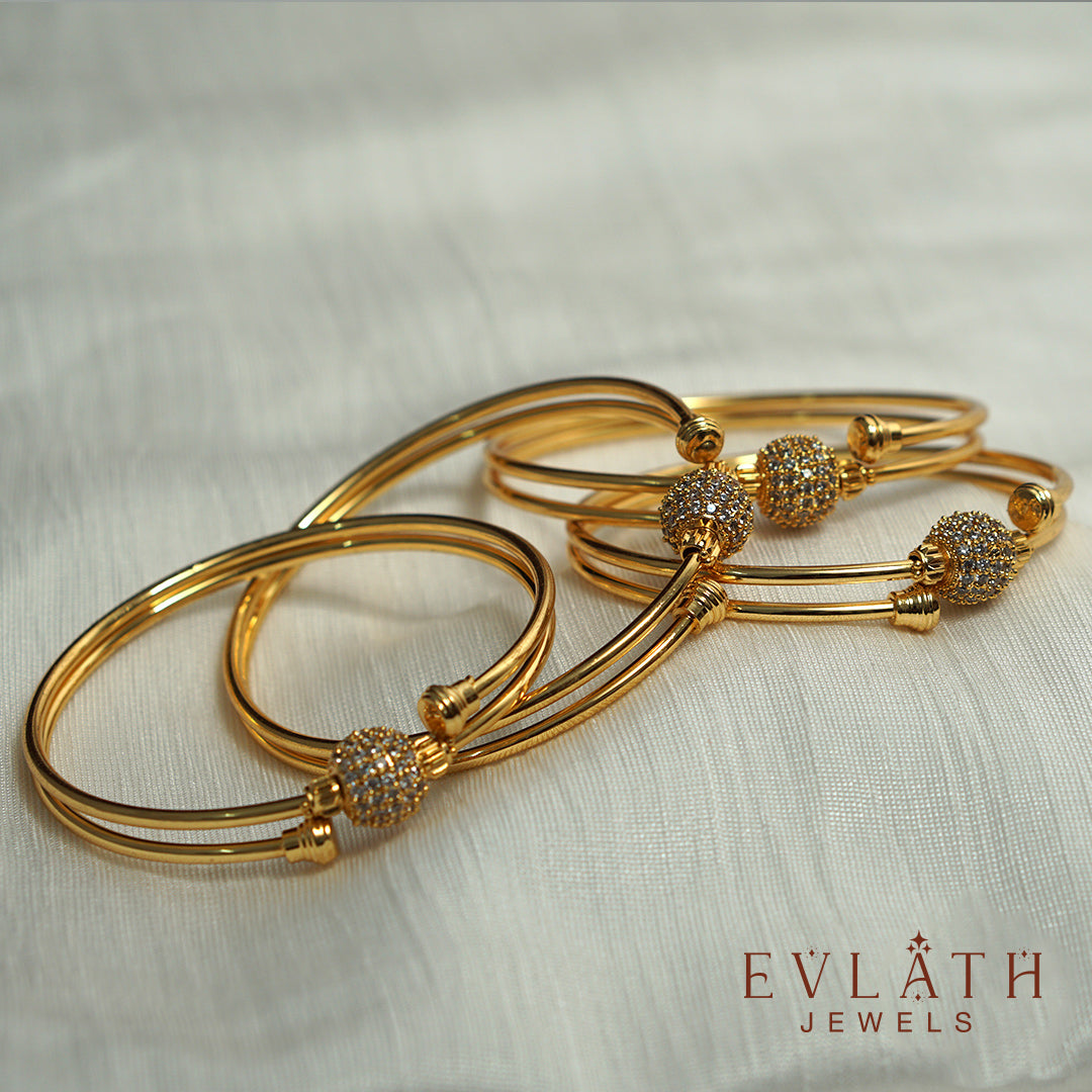 Premium-Quality Gold-Plated White Stone Bangles - Evlath Jewels