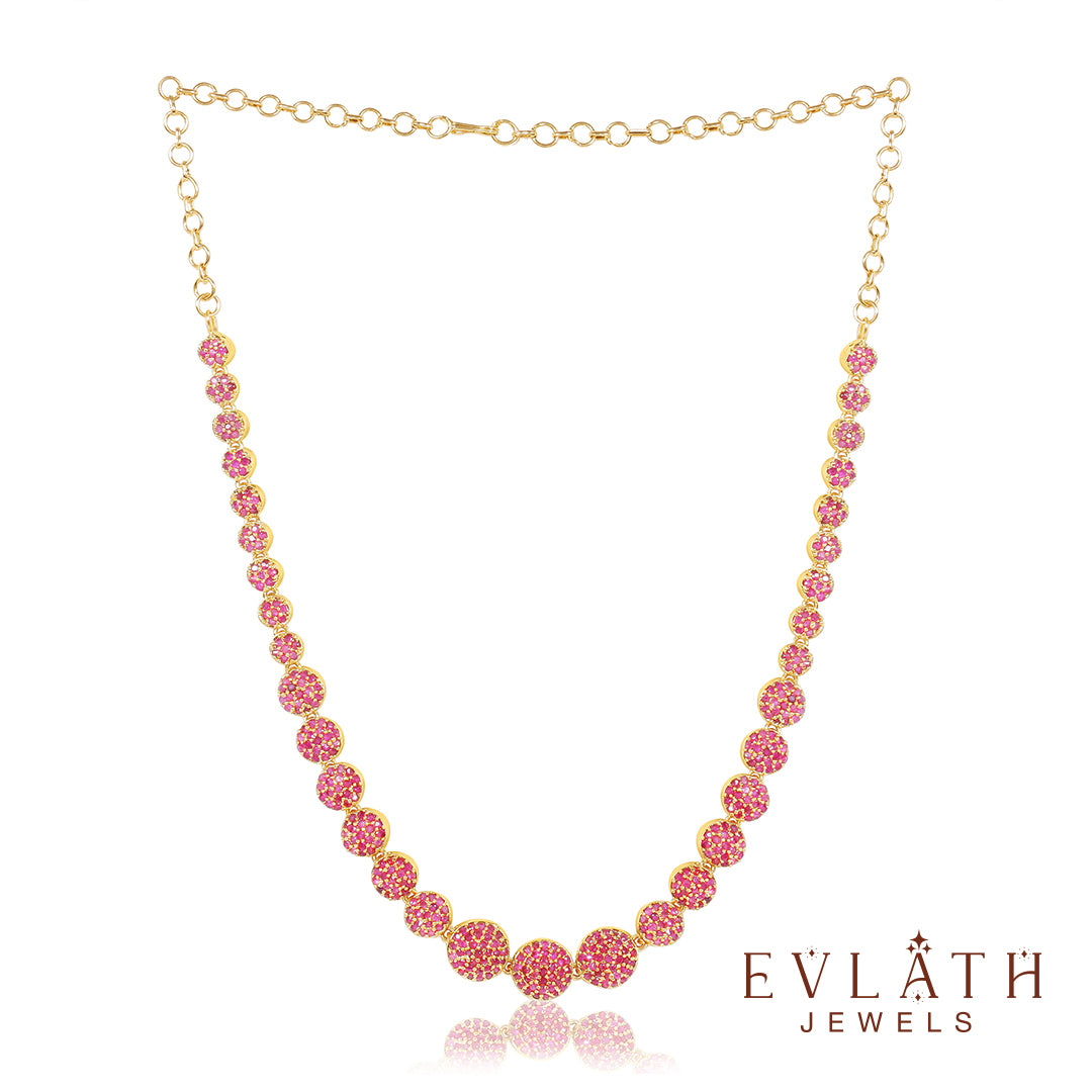 Premium Quality Gold Plated Ruby Stone Beads Studded Necklace - Evlath Jewels.