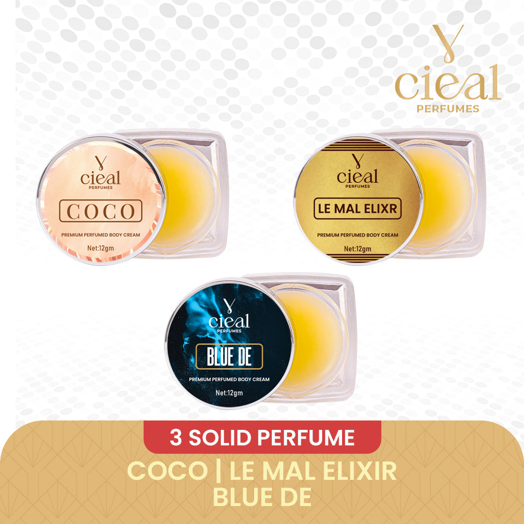 CIEAL Premium Solid Perfume Set of 3 – Inspired by COCO, LE MAL ELIXR,BLEU DE (UNISEX)