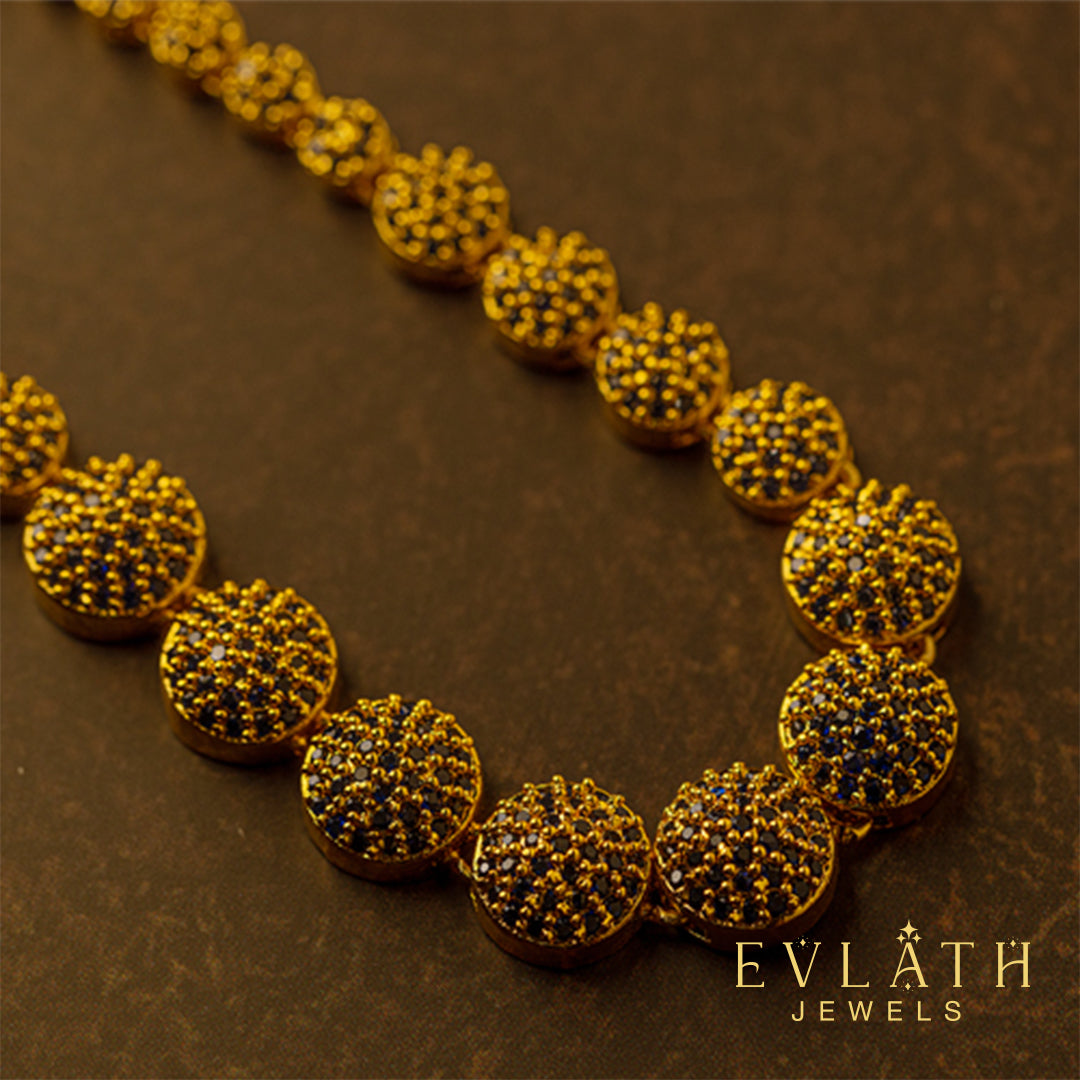 Premium Quality Gold Plated Blue Sapphire Stone Beads Studded Necklace - Evlath Jewels.