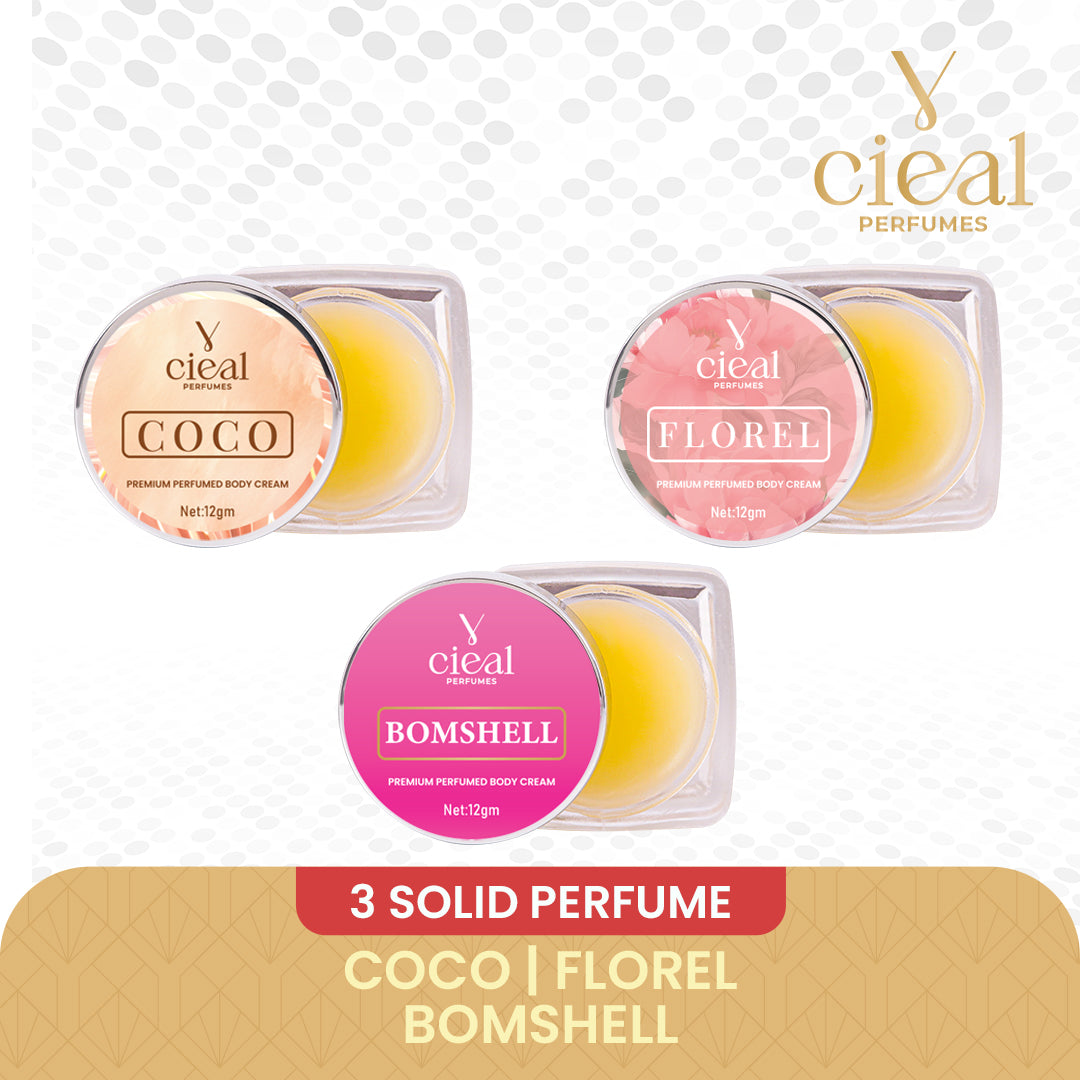 CIEAL Premium Solid Perfume Set of 3 – Inspired by PURPLE OUD, FLORAL,BOMBSHELL (WOMEN)