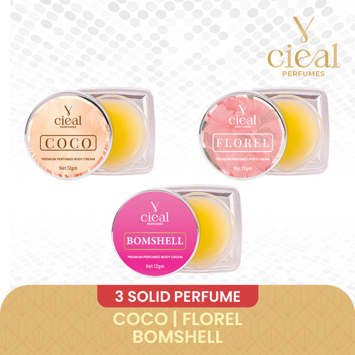 CIEAL Premium Solid Perfume Set of 3 – Inspired by PURPLE OUD, FLORAL,BOMBSHELL (WOMEN)