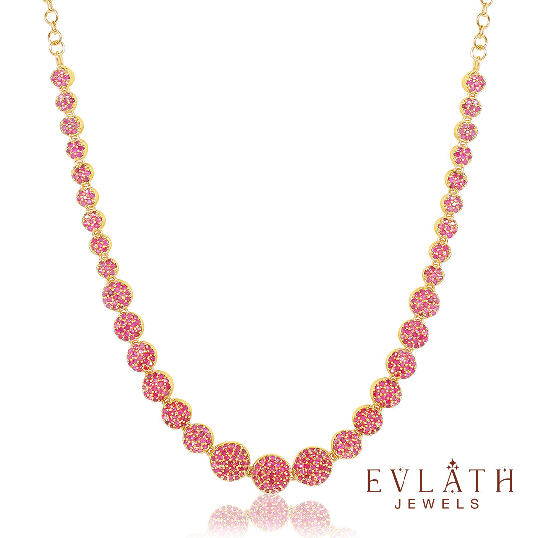 Premium Quality Gold Plated Ruby Stone Beads Studded Necklace - Evlath Jewels.