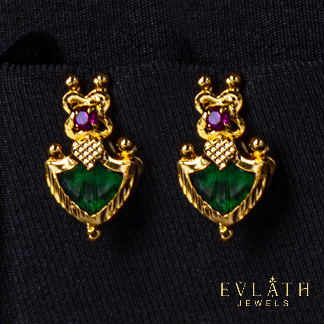 Gold-Plated Green Palakka Necklace, Adjustable Bangle & Earring Combo Set - Evlath jewels