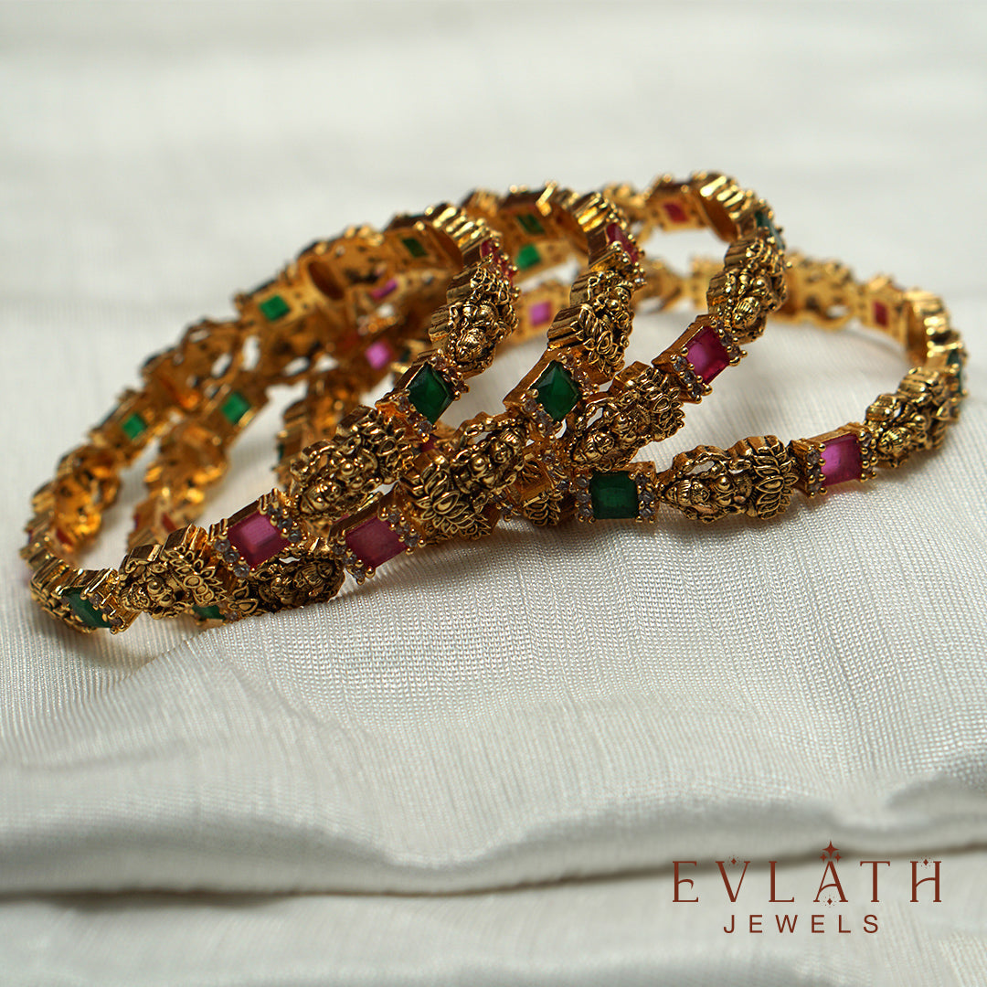 Antique Lakshmi Bangles with Ruby & Emerald Elegance – Evlath Jewels