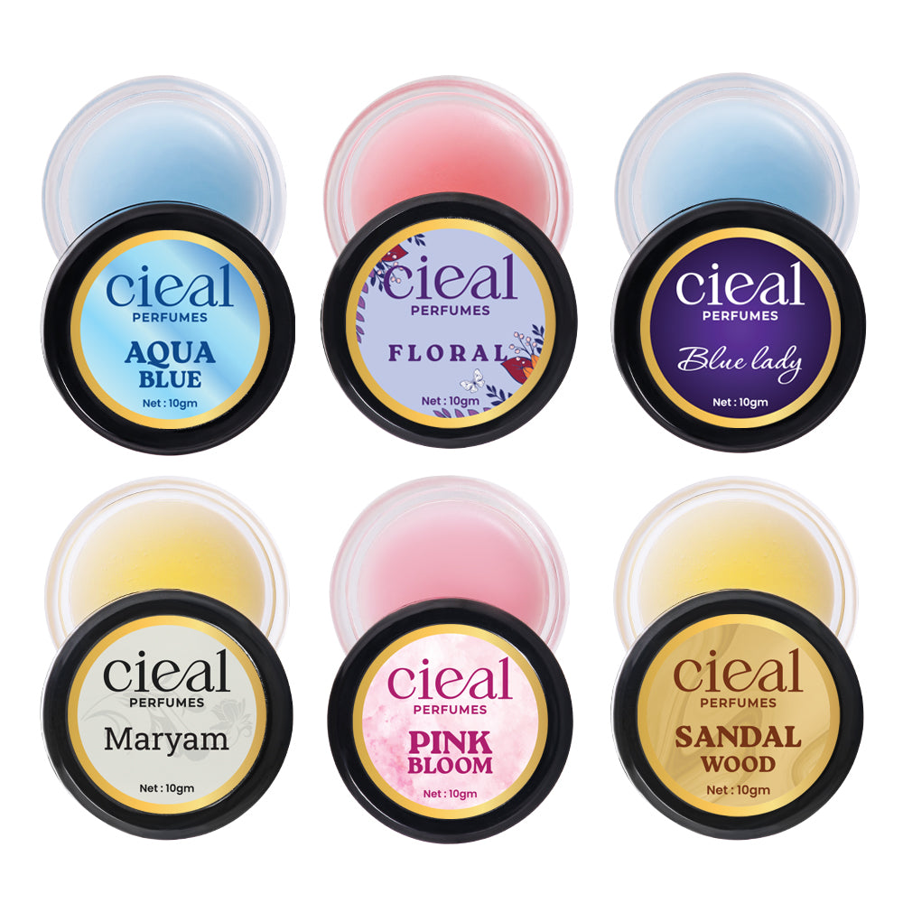 CIEAL Solid Perfume Set of 6 – Aqua Blue | Floral | Blue Lady | Maryam | Pink Bloom | Sandalwood