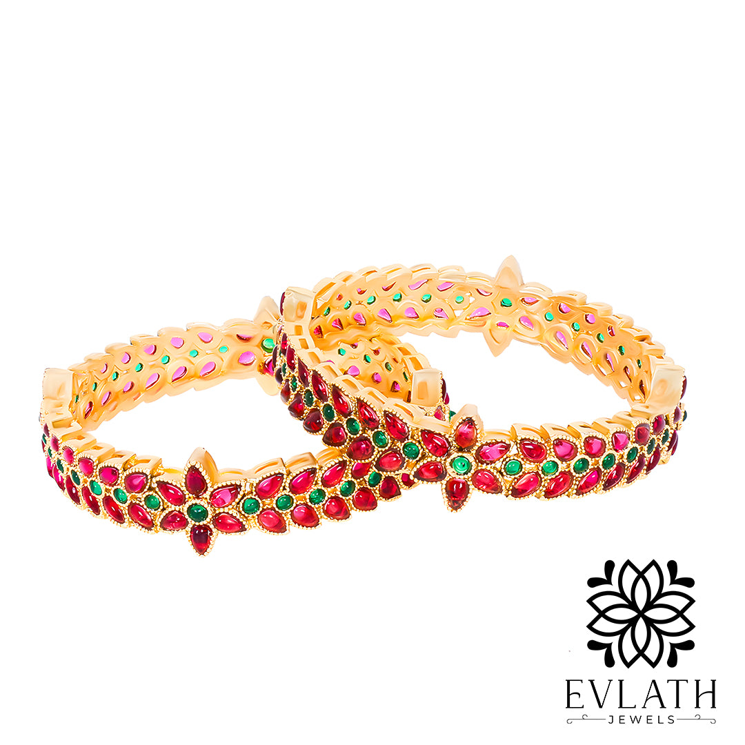 Antique Lakshmi Bangles with Ruby & Emerald Elegance – Evlath Jewels