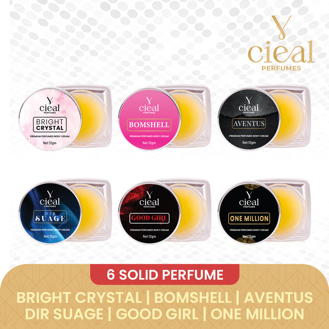 CIEAL Premium Solid Perfume Set of 6 – Inspired by FLORAL, PURPLE OUD, BLACK OPIUM, BLEU DE, LE MAL ELIXR,MOST WANTED (UNISEX)
