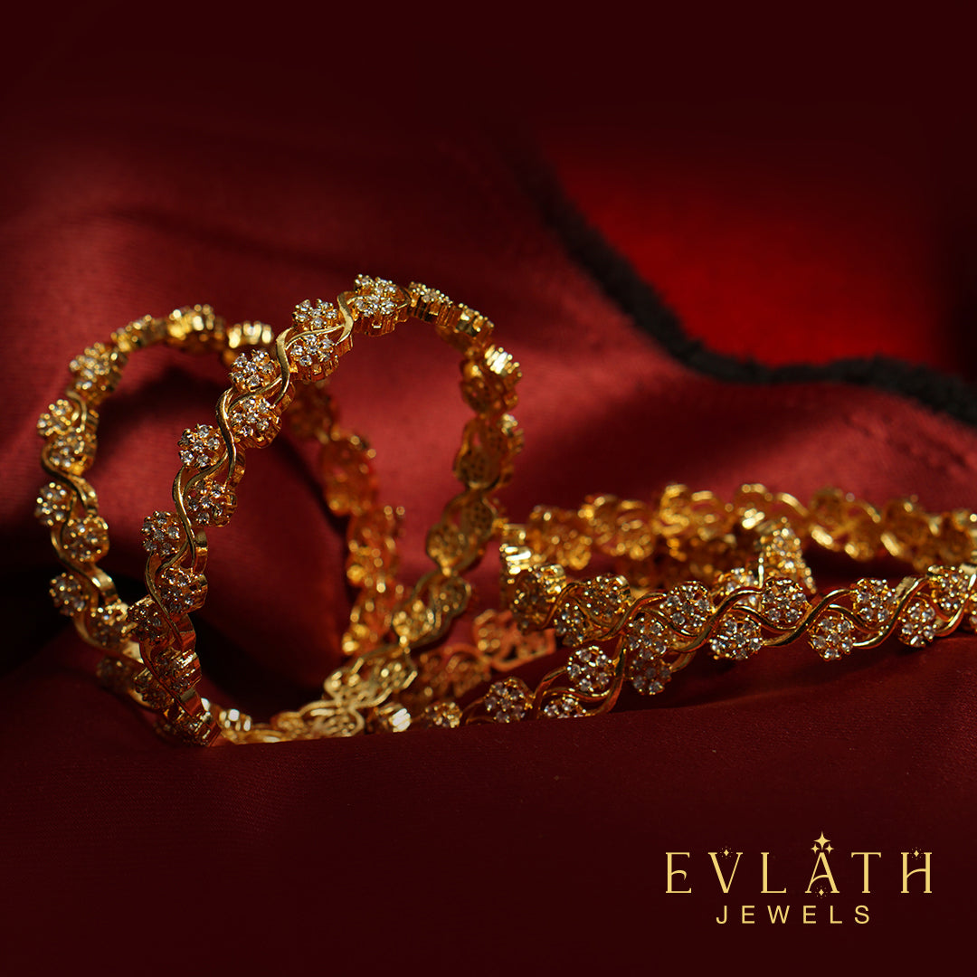 Premium Gold-Plated Floral AD Stone Bangles - Evlath Jewels