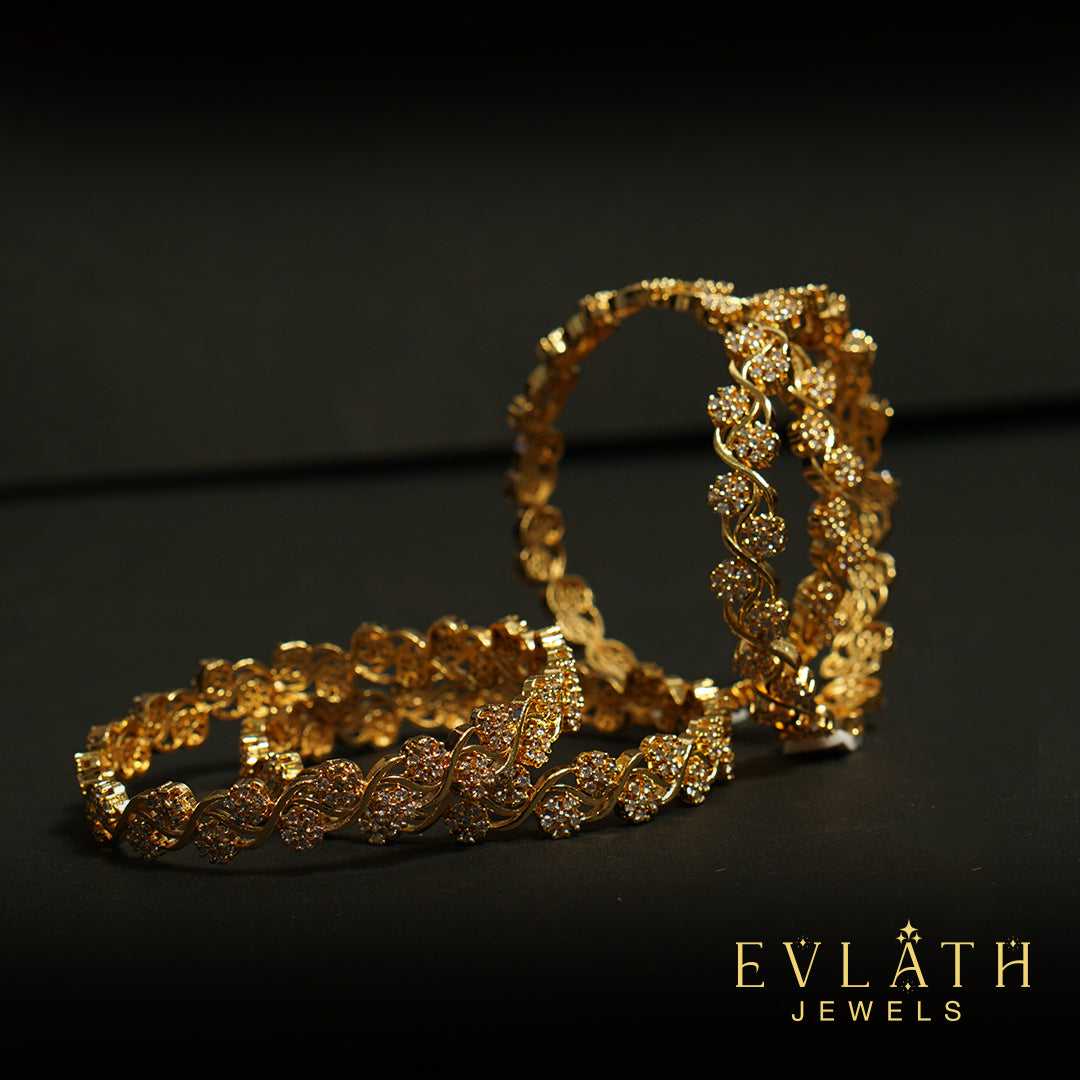 Premium Gold-Plated Floral AD Stone Bangles - Evlath Jewels
