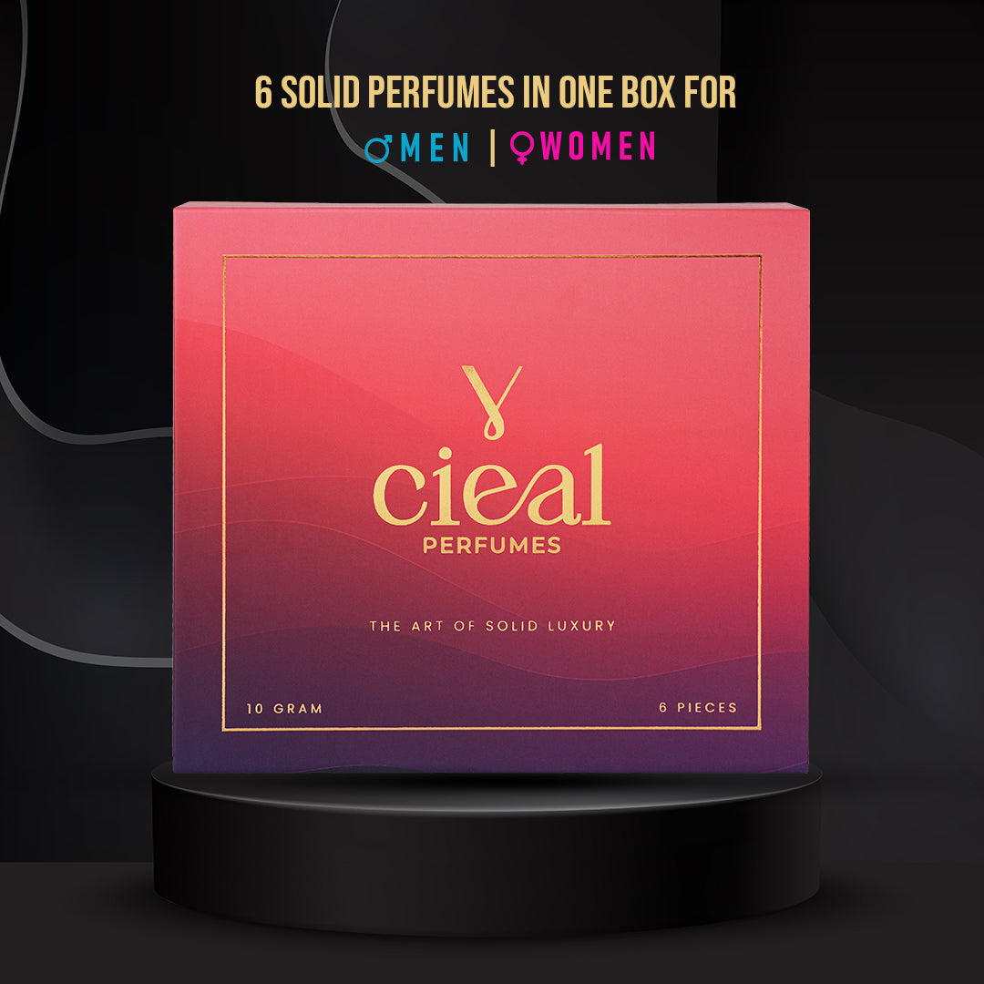 CIEAL Premium Solid Perfume Set of 6 – Inspired by FLORAL, PURPLE OUD, BLACK OPIUM, BLEU DE, LE MAL ELIXR,MOST WANTED (UNISEX)