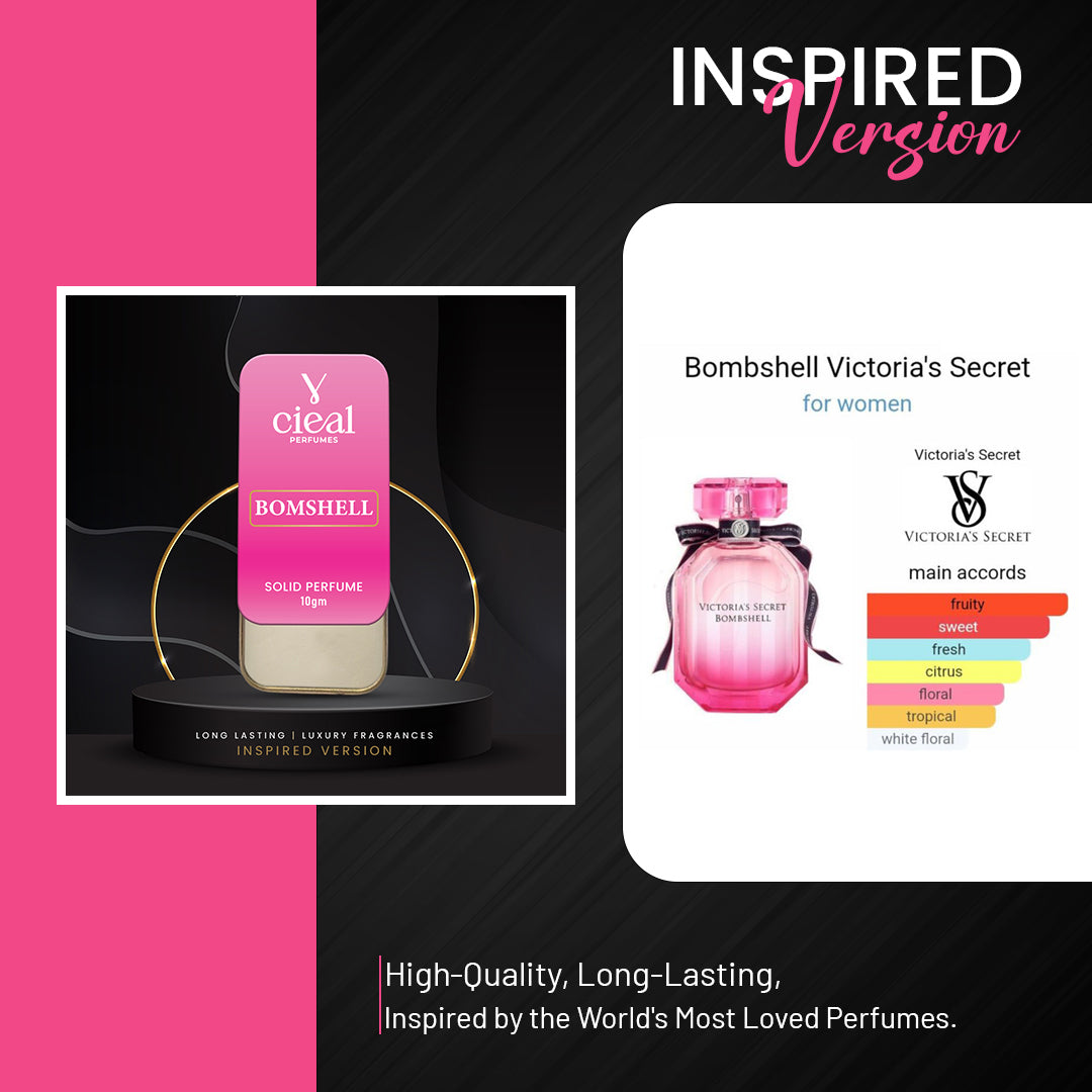 CIEAL SLIDING SOLID PERFUME SET OF 6-1 INSPIRED BY BOMBSHELL, ONE MILLION, GOOD GIRL, BRIGHT CRYSTAL, GUCCI FLORA & BLACK OPIUM.