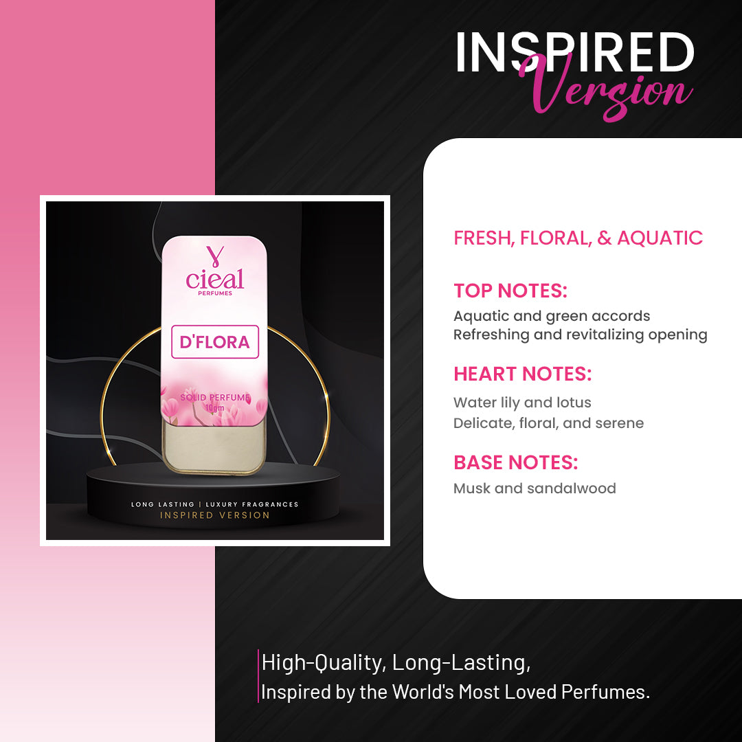 CIEAL SLIDING SOLID PERFUME – SET OF 6-4 INSPIRED BY BOMBSHELL, D FLORA, GOOD GIRL, BRIGHT CRYSTAL, GUCCI FLORA & BLACK OPIUM.