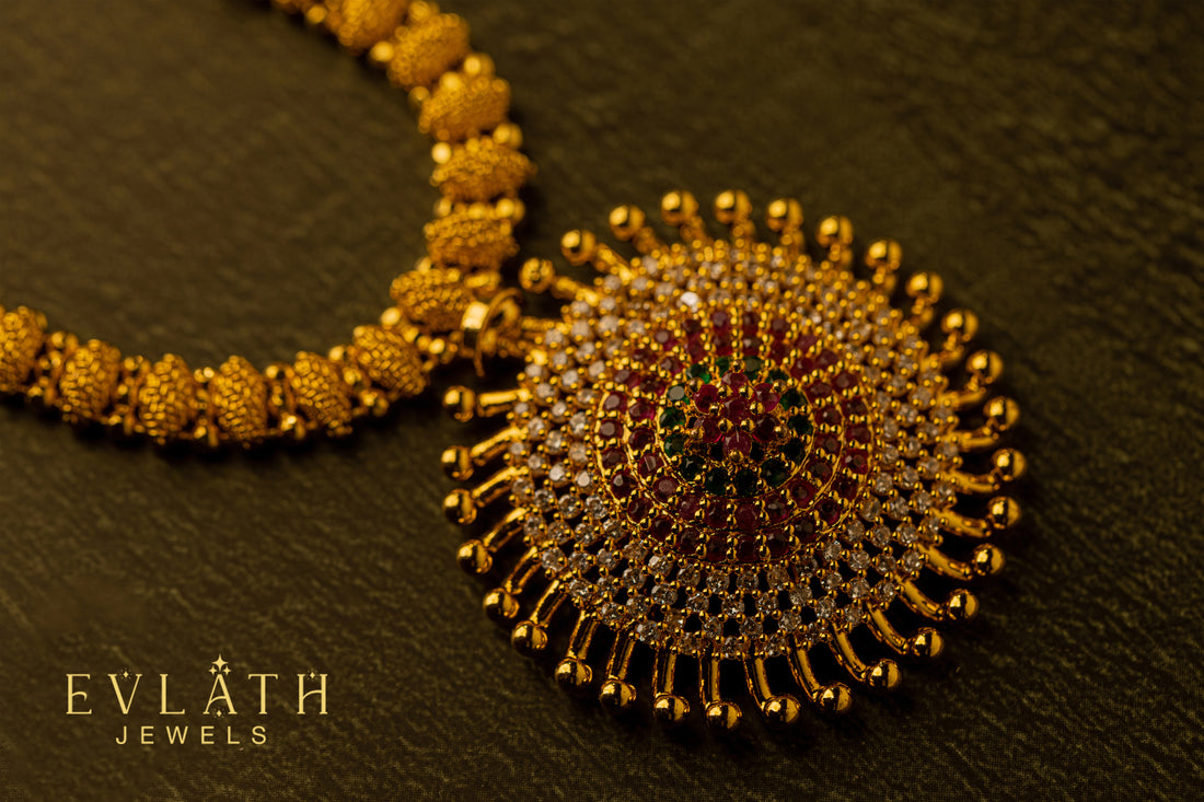 Premium quality gold-plated Radiant Sunbeam Multicolored Stone pendant set - Evlath Jewels