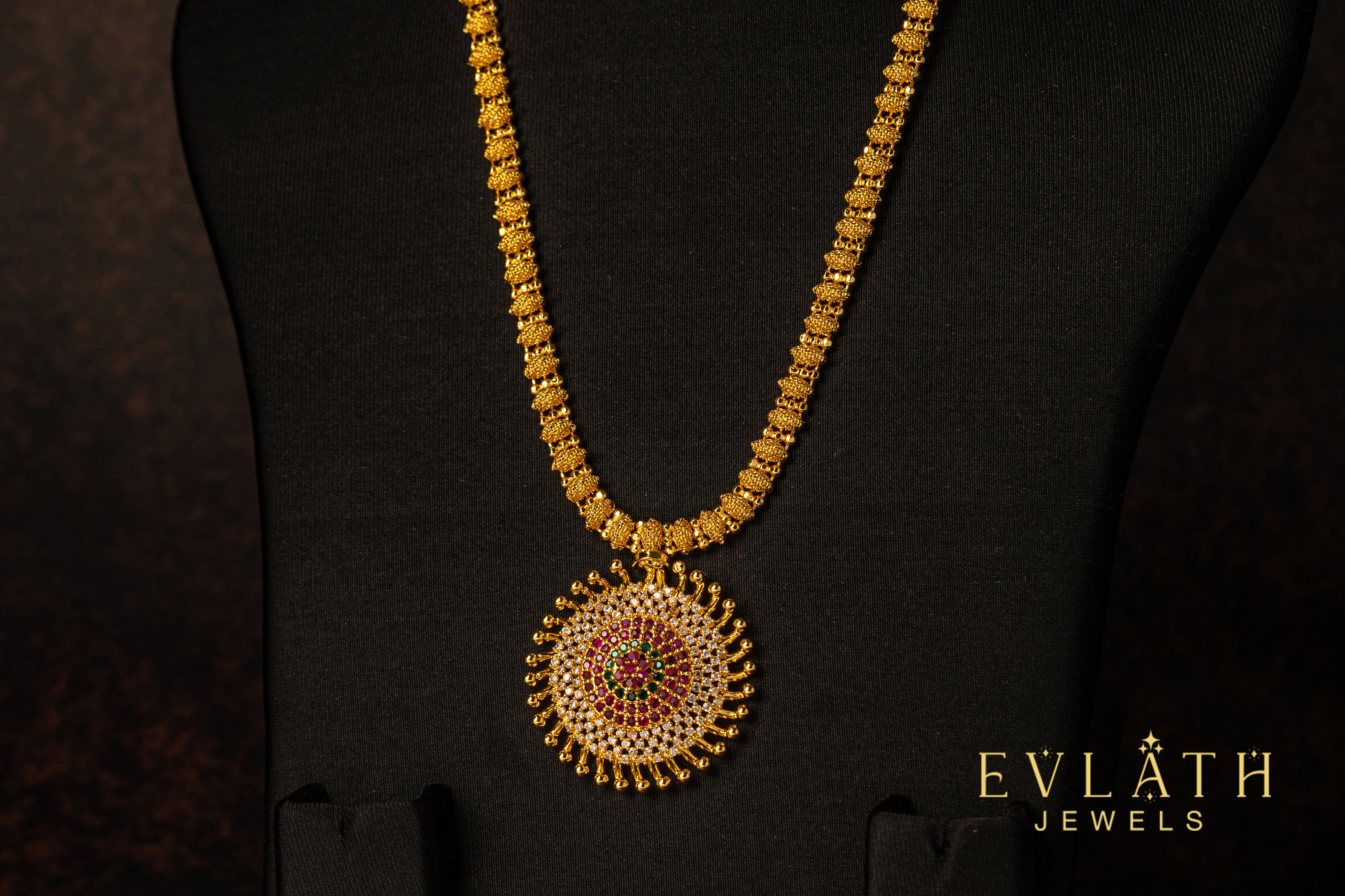 Premium quality gold-plated Radiant Sunbeam Multicolored Stone pendant set - Evlath Jewels