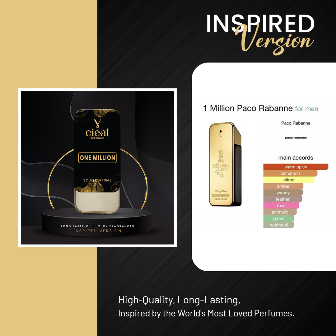 CIEAL SLIDING SOLID PERFUME – SET OF 6-3 INSPIRED BY CREED AVENTUS, CK ONE, ONE MILLION, DIOR SAUVAGE, BLACK OPIUM & BLEU DE CHANEL.