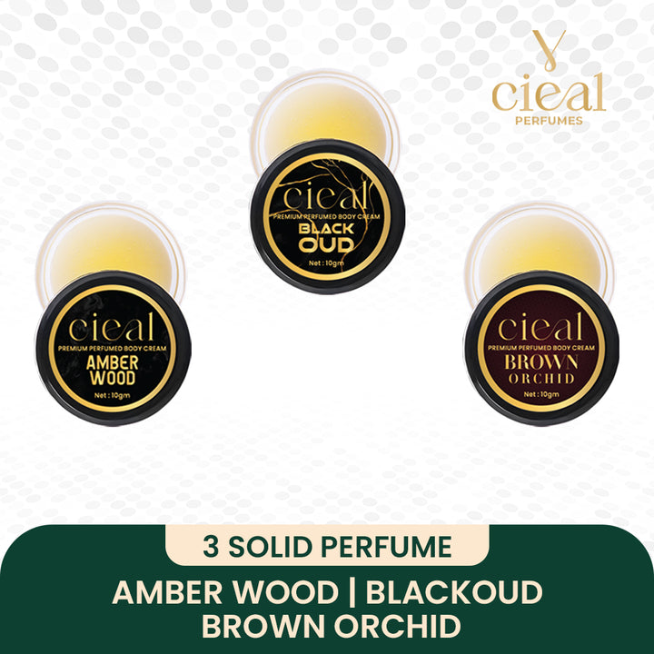 SET OF 3 SOLID PERFUMES – AMBER WOOD | BLACK OUD | BROWN ORCHID