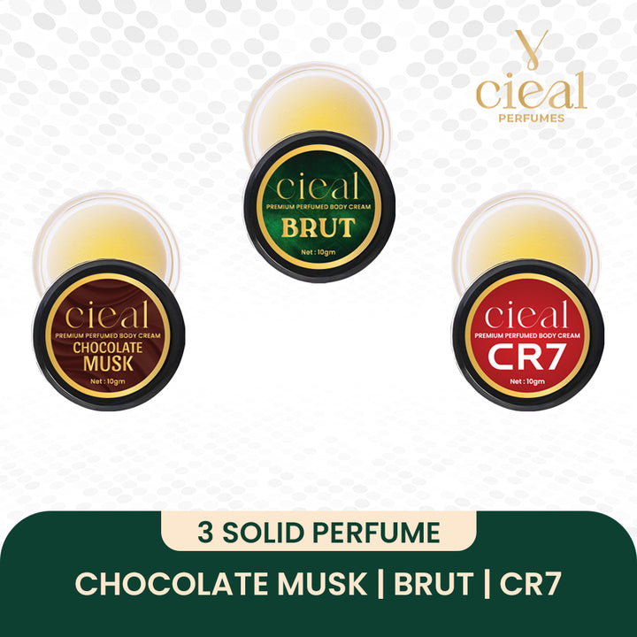 SET OF 3 SOLID PERFUMES – CHOCOLATE MUSK | BRUT | CR7