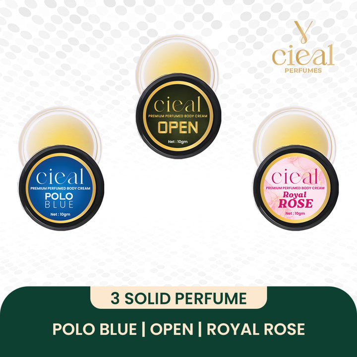 SET OF 3 SOLID PERFUMES – POLO BLUE | OPEN | ROYAL ROSE