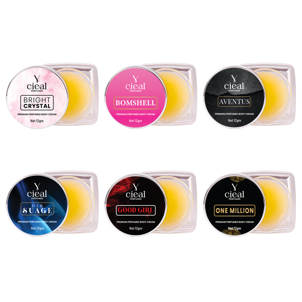 CIEAL Premium Solid Perfume Set of 6 – Inspired by FLORAL, PURPLE OUD, BLACK OPIUM, BLEU DE, LE MAL ELIXR,MOST WANTED (UNISEX)