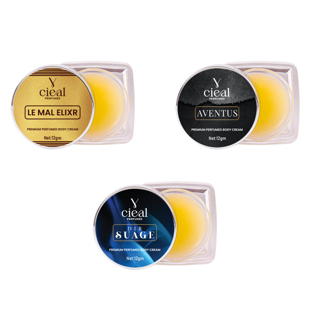 CIEAL Premium Solid Perfume Set of 3 – Inspired by LE MAL ELIXR, AVENTUS,DIR SUAGE (MEN)