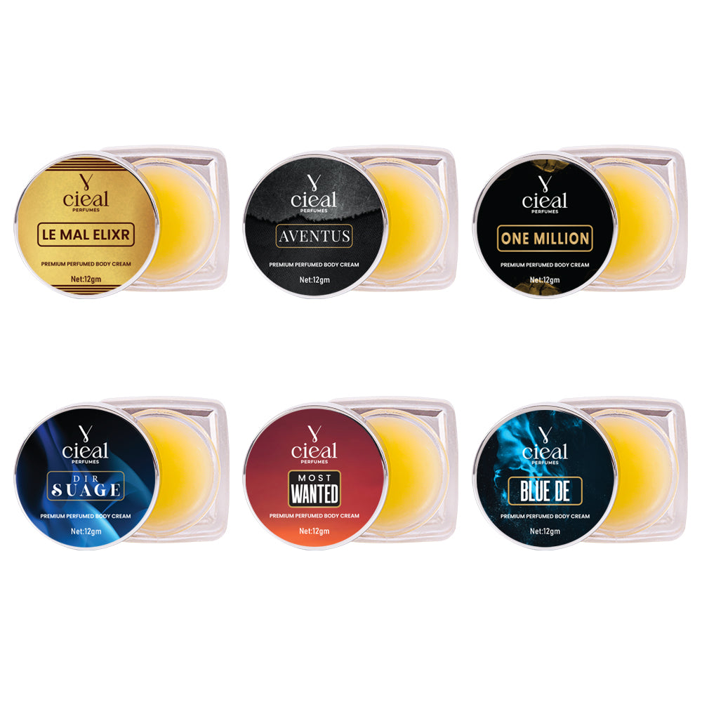 CIEAL Premium Solid Perfume Set of 6 – Inspired by LE MAL ELIXR, AVENTUS,ONE MILLION,DIR SUAGE,MOST WANTED,BLEU DE (MEN)