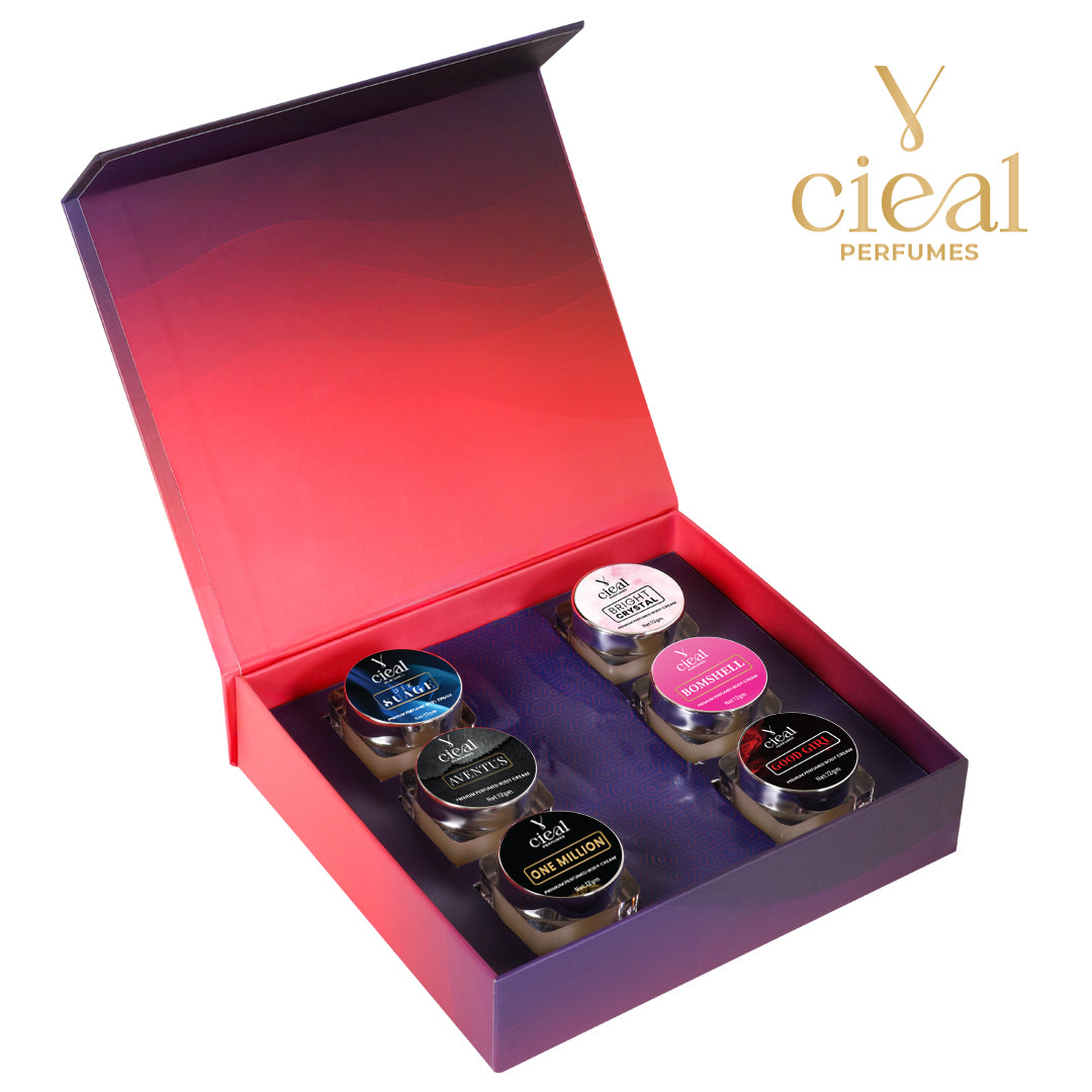 CIEAL Premium Solid Perfume Set of 6 – Inspired by FLORAL, PURPLE OUD, BLACK OPIUM, BLEU DE, LE MAL ELIXR,MOST WANTED (UNISEX)