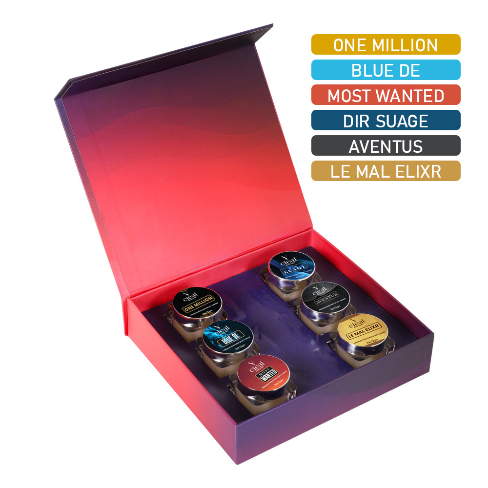 CIEAL Premium Solid Perfume Set of 6 – Inspired by LE MAL ELIXR, AVENTUS,ONE MILLION,DIR SUAGE,MOST WANTED,BLEU DE (MEN)