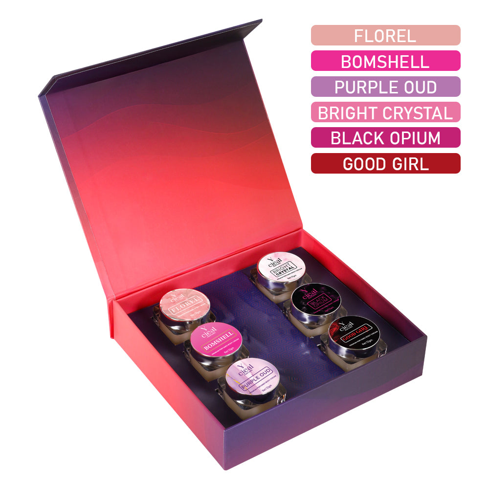 CIEAL Premium Solid Perfume Set of 6 – Inspired by BOMBSHELL, PURPLE OUD, BRIGHT CRYSTAL, BLACK OPIUM, GOOD GIRL,FLORAL (WOMEN)
