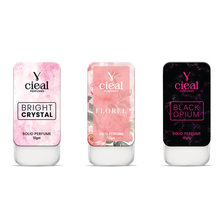 CIEAL SLIDING SOLID PERFUME – SET OF 3-3 INSPIRED BY VERSACE BRIGHT CRYSTAL, GUCCI FLORA & YSL BLACK OPIUM.