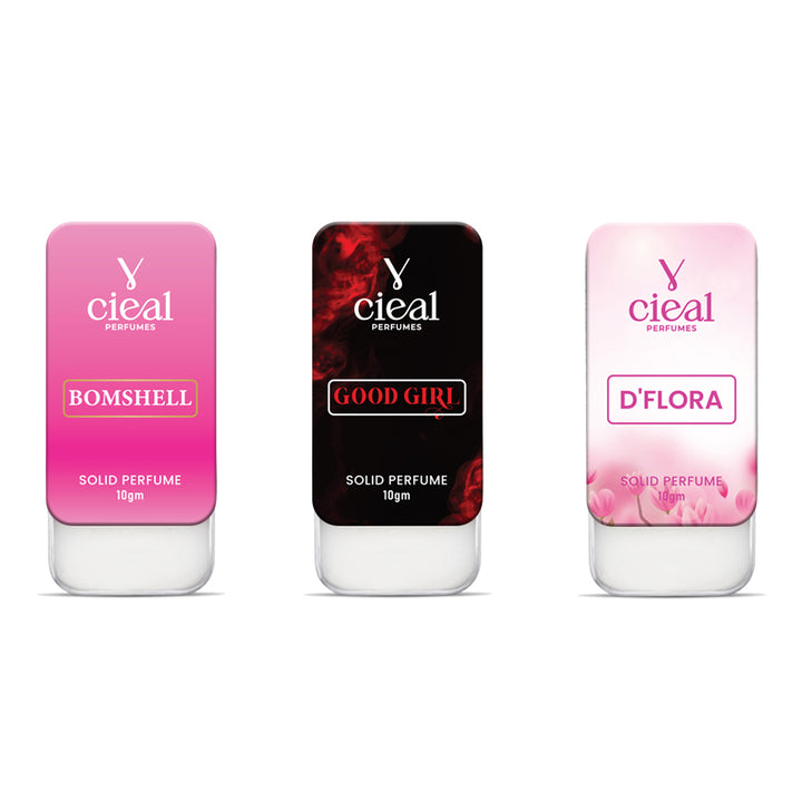 CIEAL SLIDING SOLID PERFUME – SET OF 3-4 INSPIRED BY BOMBSHELL, GOOD GIRL & D'FLORA.