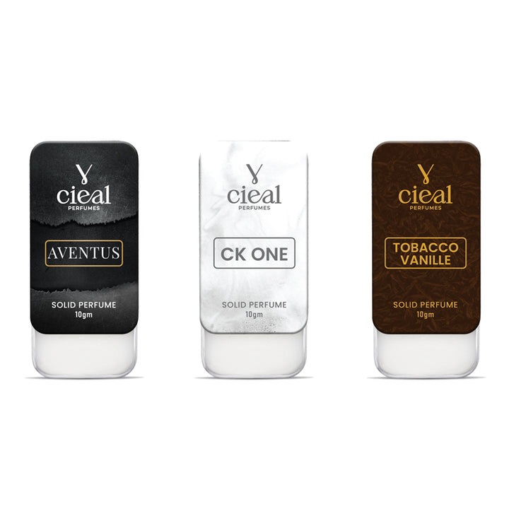CIEAL SLIDING SOLID PERFUME – SET OF 3-5 INSPIRED BY CREED AVENTUS, CK ONE & TOBACCO VANILLE